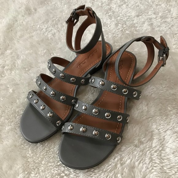 Coach Gray Strappy Sandals with Rivets Leather 6 - Picture 2 of 5